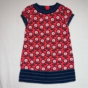 Old Navy Red Floral Navy Blue Dress Girl’s 4T Spring Summer Daisy Mod Retro Vibe